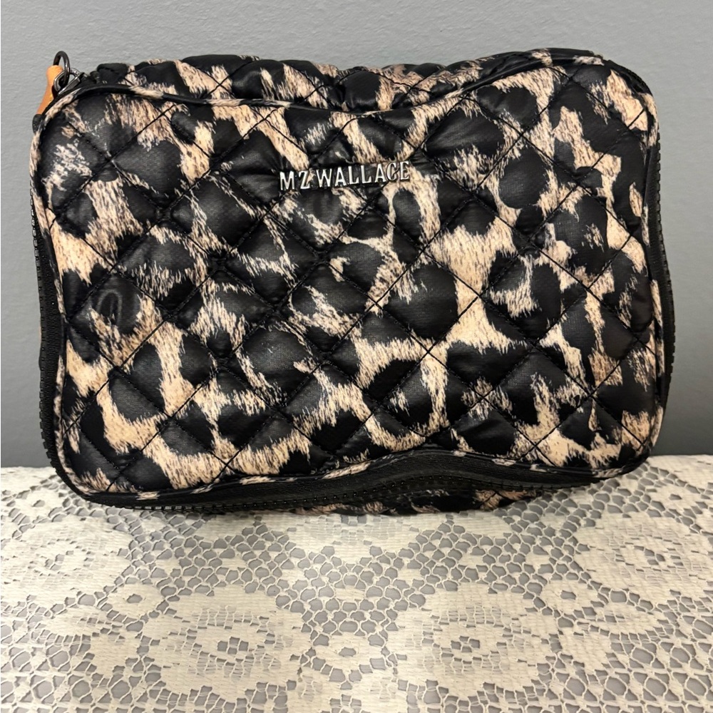 MZ Wallace Quilted Leopard Print Zip Around Cosmetic Case - Picture 3 of 7